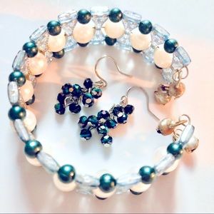 l bracelet and sparkly crystal beaded earrings
